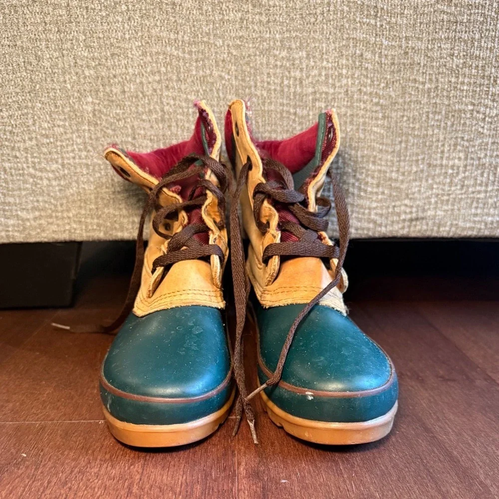 Bass Mens Duck Boots Green Tan Burgundy Corduroy Thinsulate V255QUEBEC Size 9M